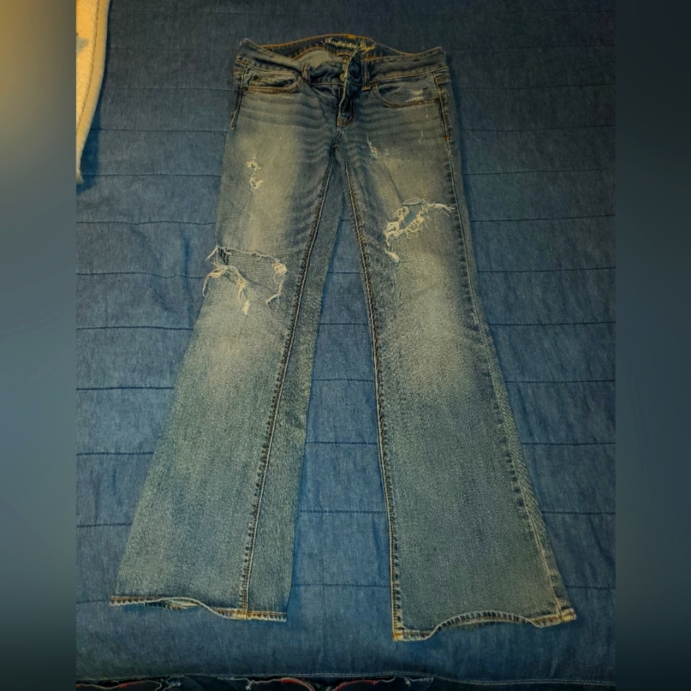 American Eagle Outfitters Distressed Gray Flare Jeans